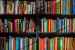 books in black wooden book shelf